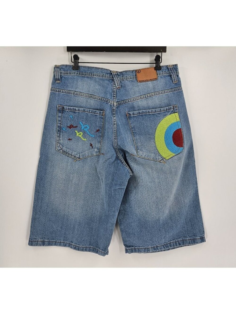 Vintage Y2K Rocawear Baggy Denim Jorts Men's 36 Blue Embroidered Hip Hop Shorts